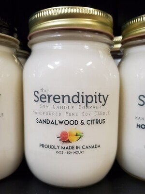 Serendipity 16 oz Soy Candle Jar | Sandalwood & Citrus