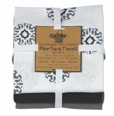 Kay Dee Designs Flour Sack Towel (Set of 3) | Charcoal Medallion