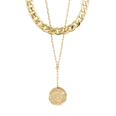 Pilgrim Gold Compass 2-in-1 Necklace