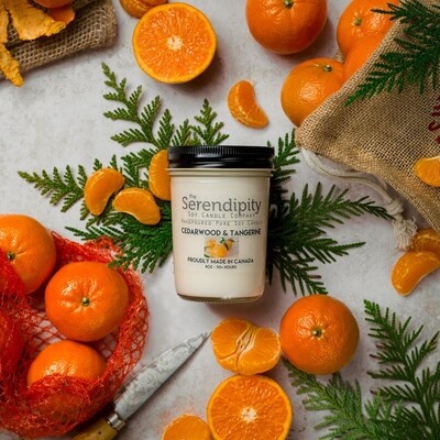 Serendipity 8 oz Soy Candle Jar | Cedarwood & Tangerine