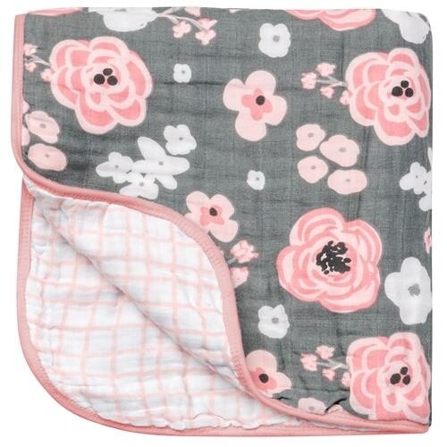 Stephen Joseph Muslin Stroller Blanket - Charcoal Flower