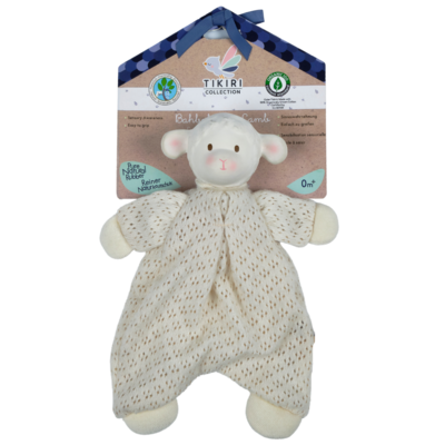 Tikiri Toys | Bahbah the Lamb Baby Lovey with Organic Natural Rubber Teether Head