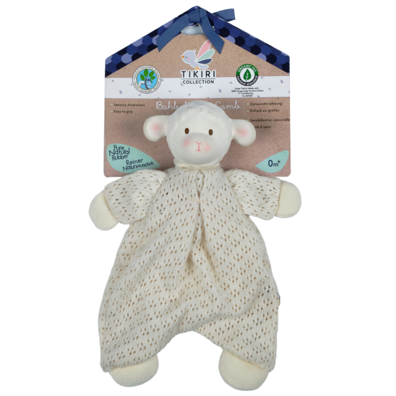 Tikiri Toys | Bahbah the Lamb Baby Lovey with Organic Natural Rubber Teether Head