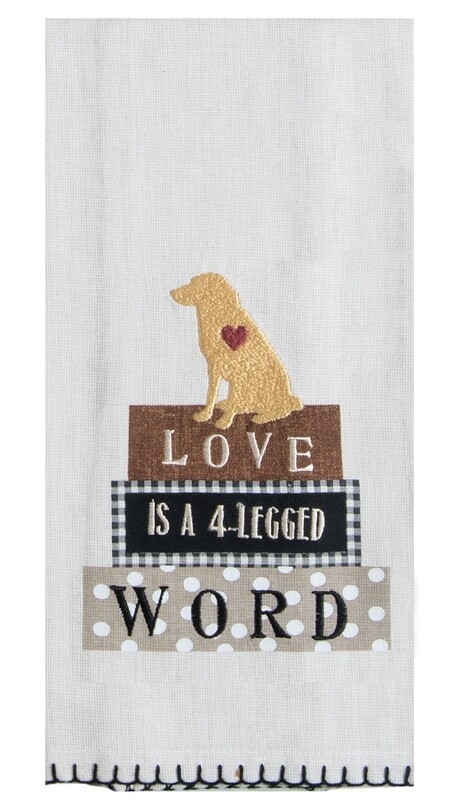 Kay Dee Designs Embroidered Tea Towel | Dog - Love Is A 4 Legged Word