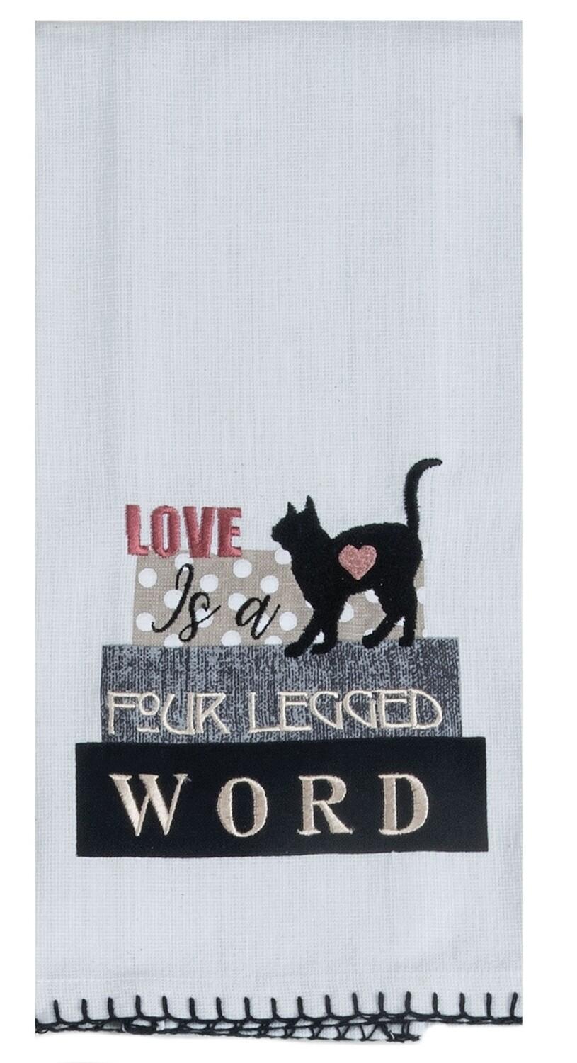 Kay Dee Designs Embroidered Tea Towel | Cat - Love Is A 4 Legged Word
