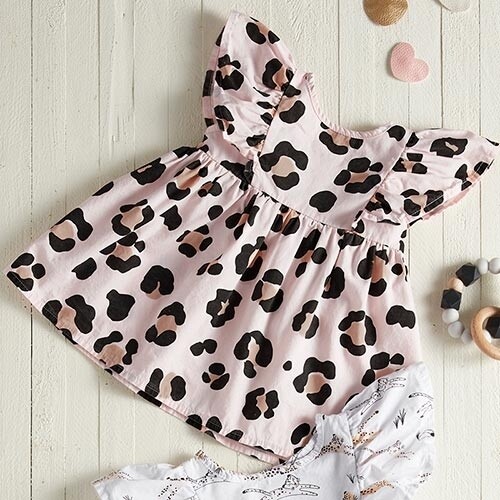 Stephan Baby | Flutter Sleeve Dress - Cheetah (3-6 month)
