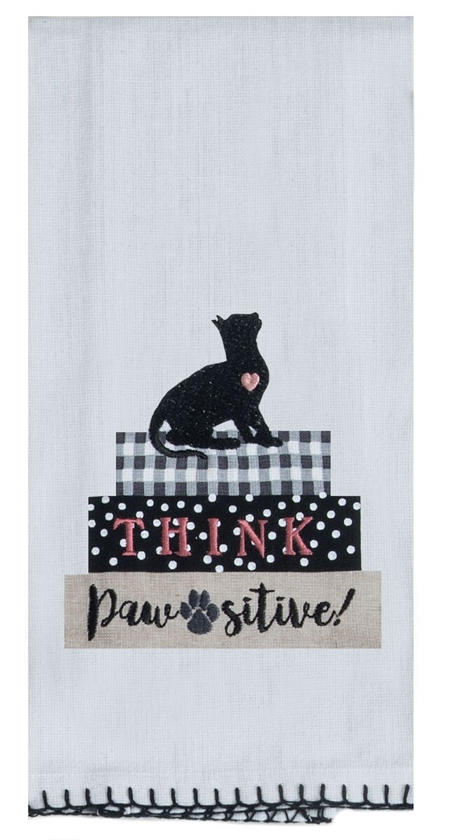 Kay Dee Designs Embroidered Tea Towel | Cat - Think Pawsitive!