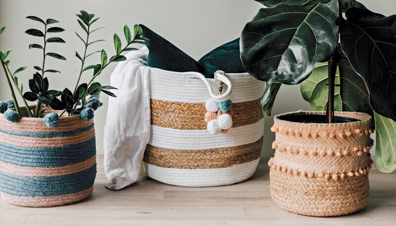 Danica Heirloom Small Jute/Cotton Basket | Dove Gray