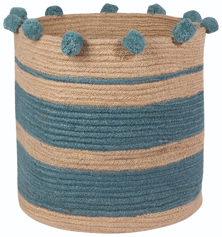 Danica Heirloom Large Jute Basket | Striped Lagoon Blue