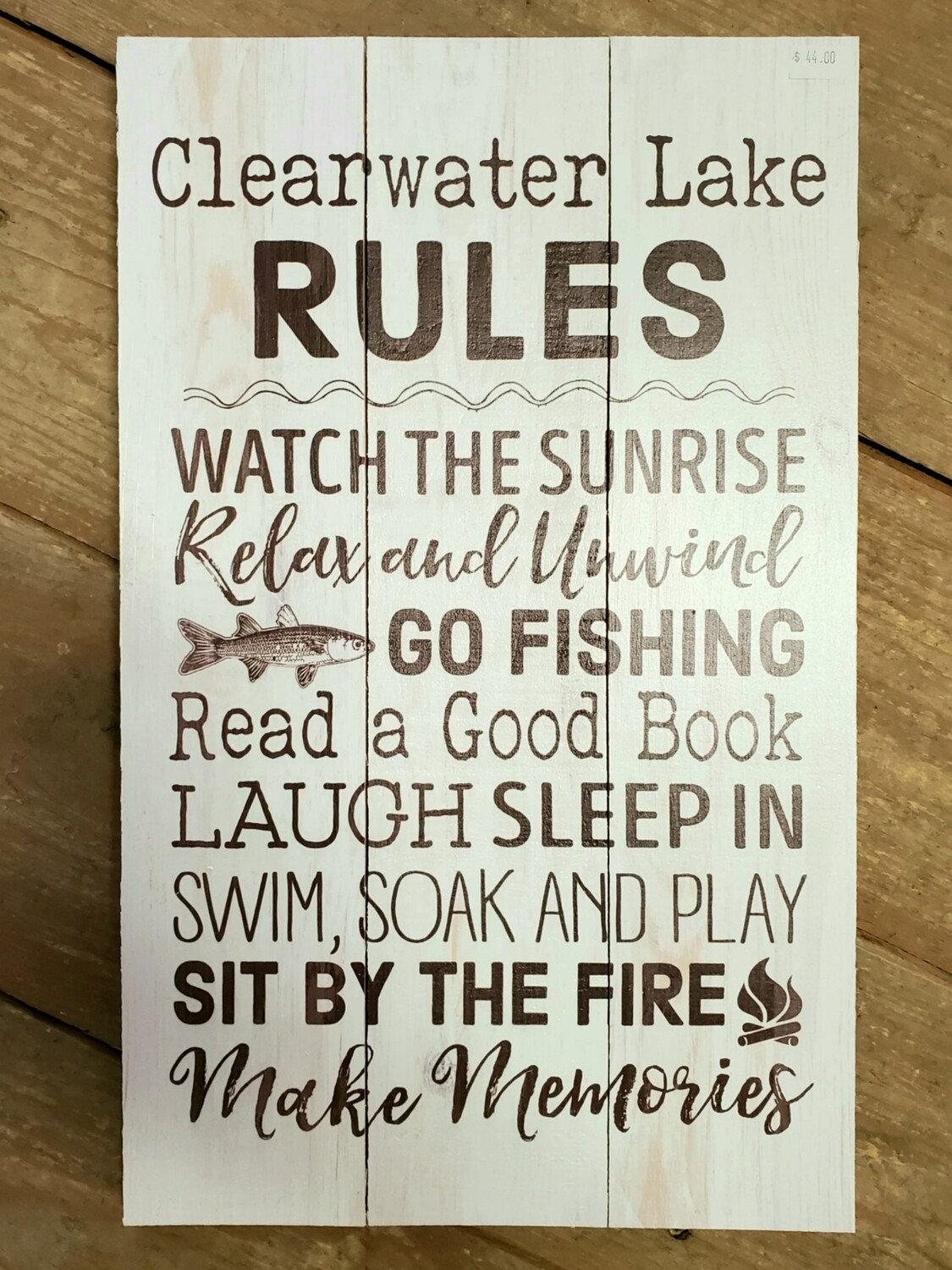 "Clearwater Lake Rules" Pallet Board Sign