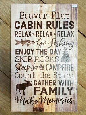 "Beaver Flat Cabin Rules" Pallet Board Sign