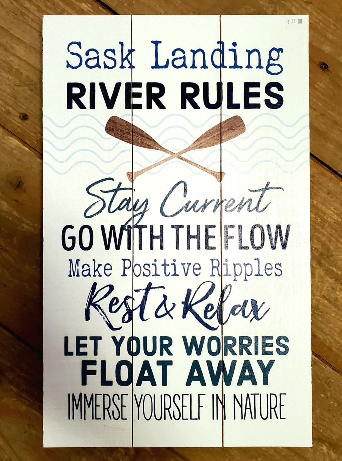 "Sask Landing River Rules" Pallet Board Sign