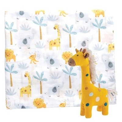 Stephen Joseph Muslin Blanket & Stuffed Animal Gift Set - Zoo/Giraffe