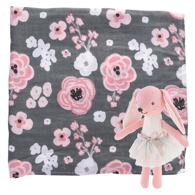 Stephen Joseph Muslin Blanket & Stuffed Animal Gift Set - Flowers/Bunny