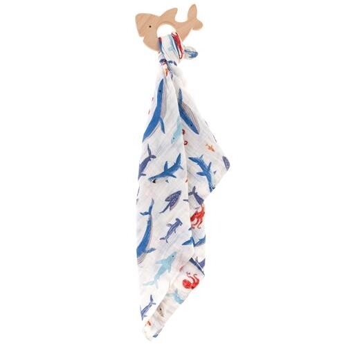 Stephen Joseph Muslin Lovey w/ Teether - Shark