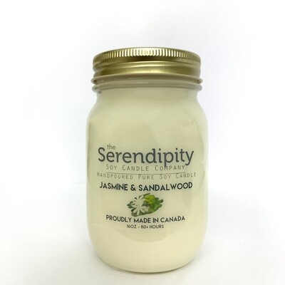 Serendipity 16 oz Soy Candle Jar | Jasmine & Sandalwood