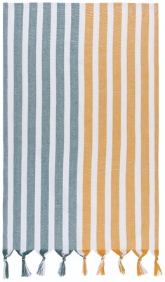 Danica Heirloom Caban Stripe Dishtowel - Lagoon/Ochre