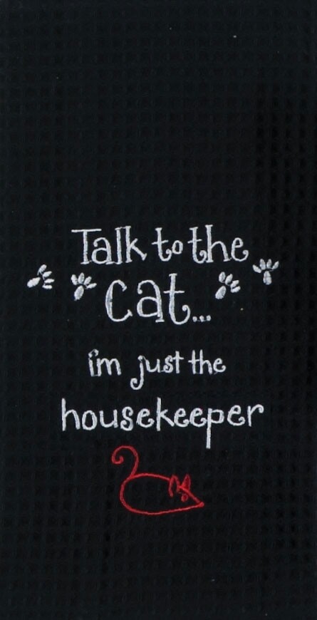 Kay Dee Designs Embroidered Waffle Towel | Talk To The Cat... I'm Just The Housekeeper