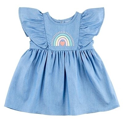 Stephan Baby | Flutter Sleeve Dress - Denim Rainbow (3-6 months)