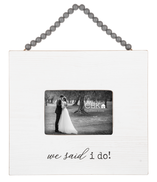 Wedding 4x6 Frame with Wood Beaded Hanger