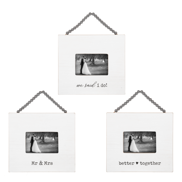 Wedding 4x6 Frame with Wood Beaded Hanger