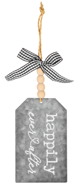 Galvanized Wedding Text Tags with Beaded Hanger &amp; Ribbon