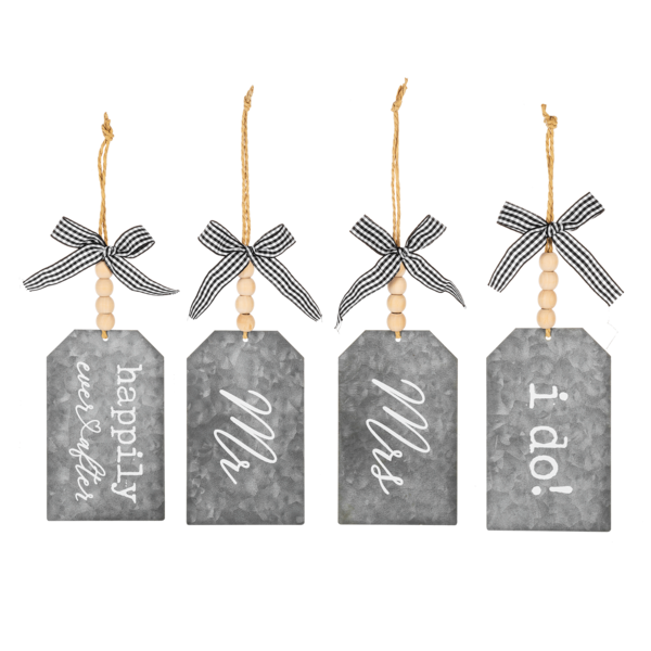 Galvanized Wedding Text Tags with Beaded Hanger &amp; Ribbon