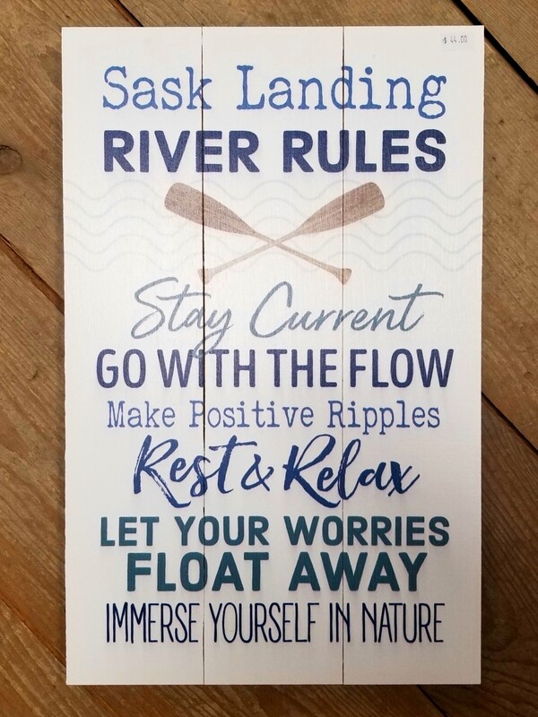 "Sask Landing River Rules" Pallet Board Sign