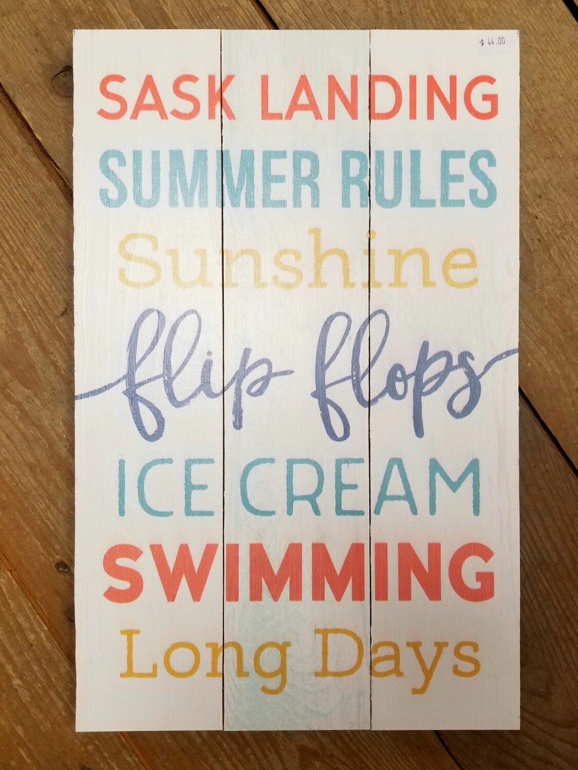 "Sask Landing Summer Rules" Pallet Board Sign
