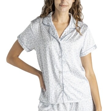 Hello Mello Satin Pajama Shirt | Feline Sleepy