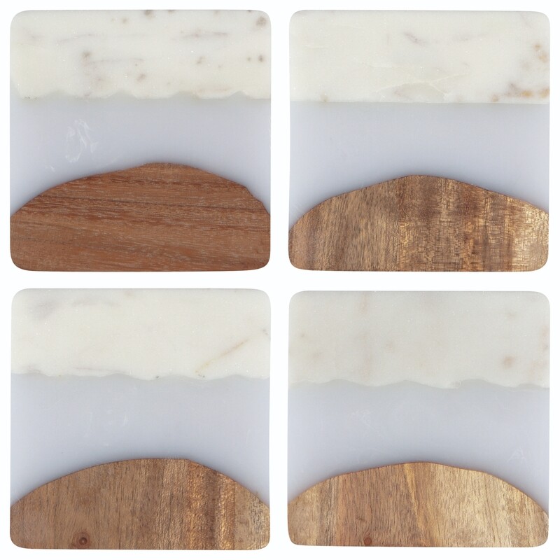 Danica Marble &amp; Wood Coasters | Skyline Ice (Set of 4)