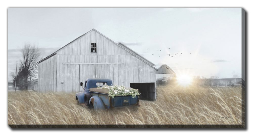 Canvas - Navy Blue Truck with Flowers