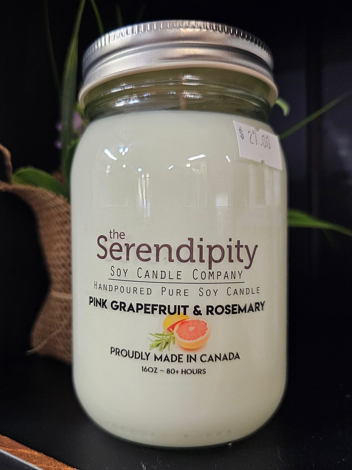 Serendipity 16 oz Soy Candle Jar | Pink Grapefruit &amp; Rosemary