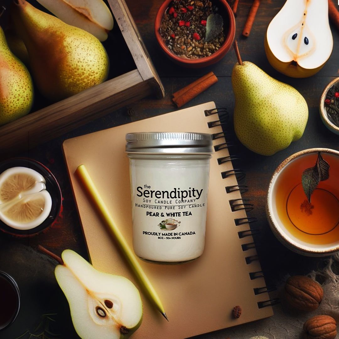 Serendipity 8 oz Soy Candle Jar | Pear &amp; White Tea