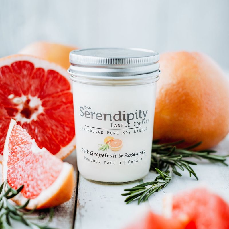 Serendipity 8 oz Soy Candle Jar | Pink Grapefruit &amp; Rosemary