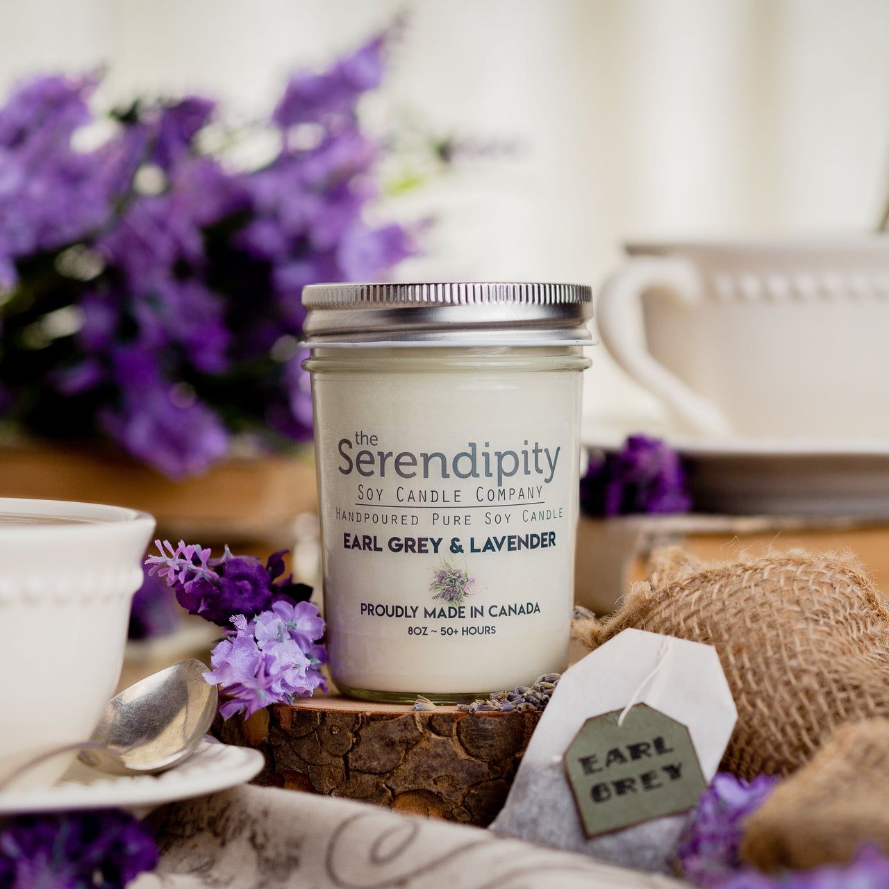 Serendipity 8 oz Soy Candle Jar | Earl Grey &amp; Lavender