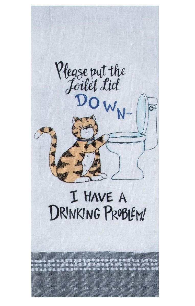 Kay Dee Designs Snarkasms Tea Towel | Cat - Toilet Lid / Drinking Problem