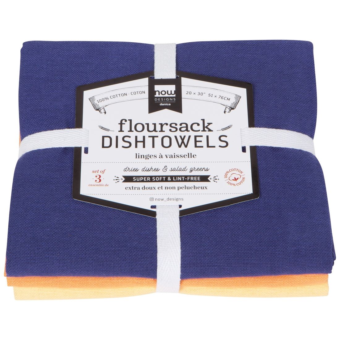 Now Designs Floursack Dishtowels (Set of 3) - Dusk/Apricot/Sunray