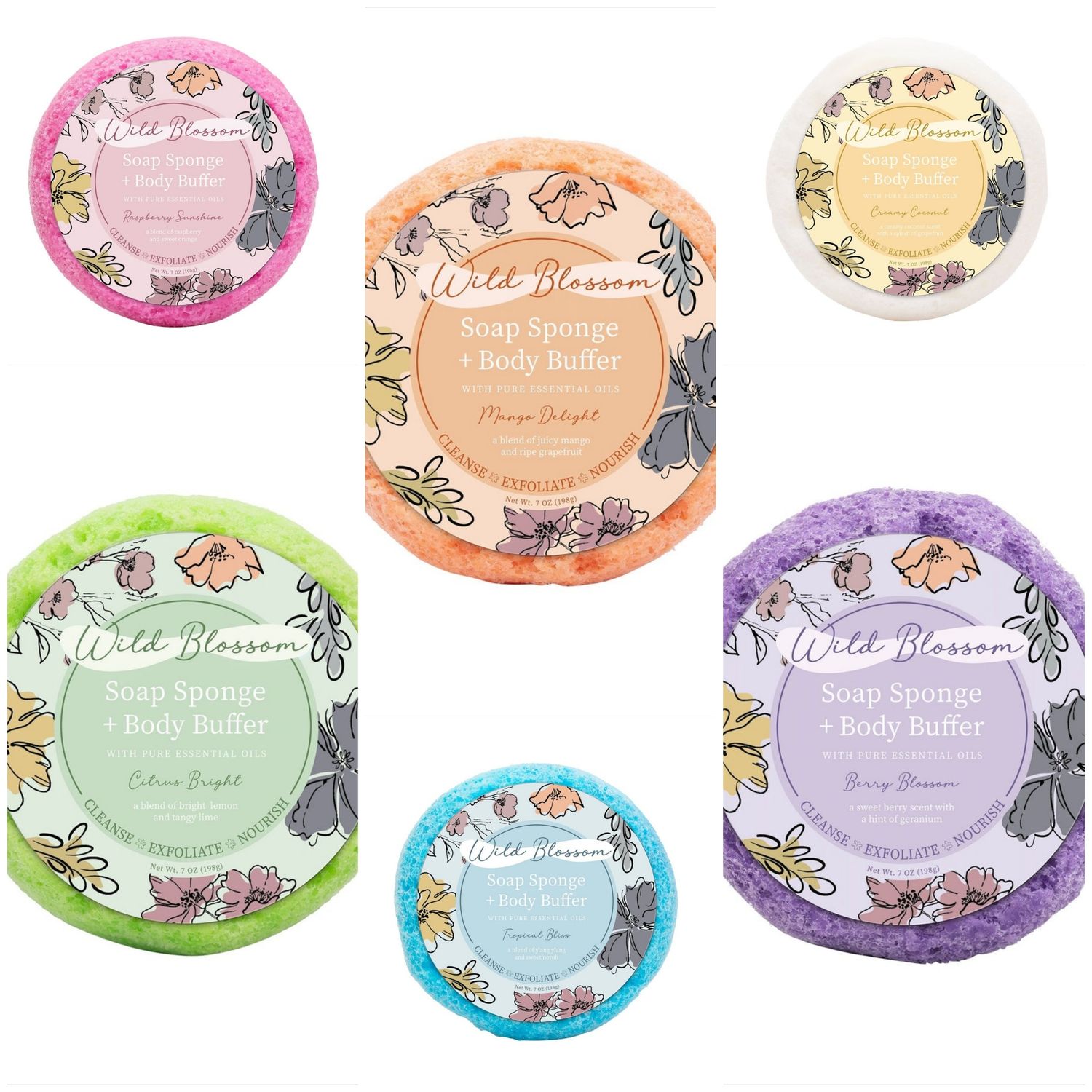 Wild Blossom by Cait + Co Soap Sponge + Body Buffer | Multiple Scents