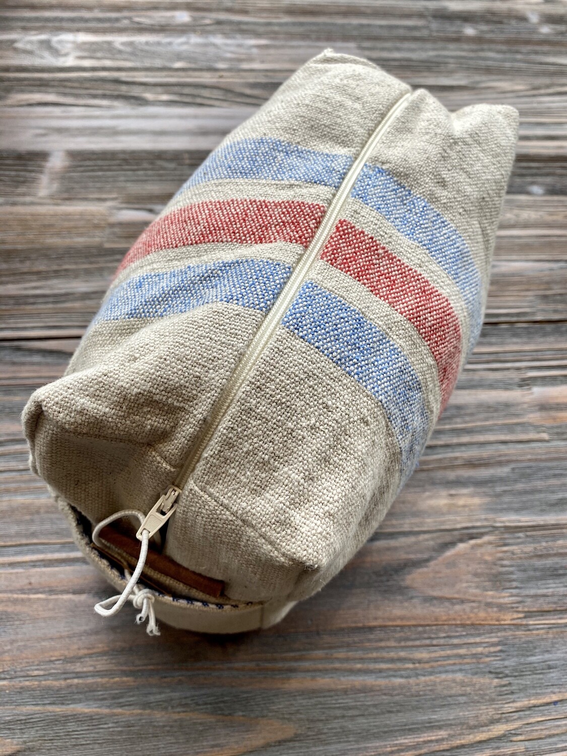 Cotton Blue Red Striped Cosmetic Bag