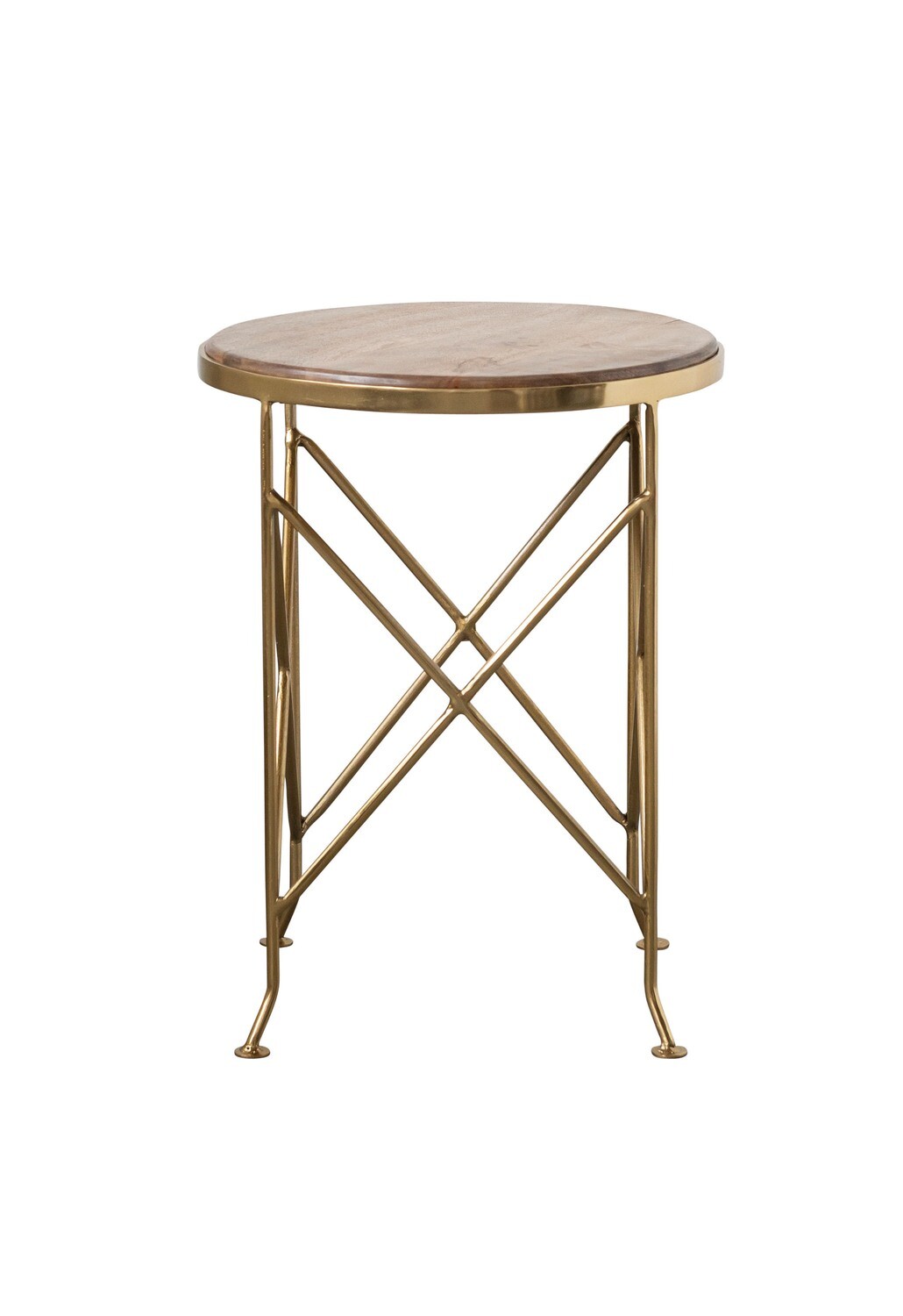 Brown Mango Wood Side Table with Gold Metal Legs