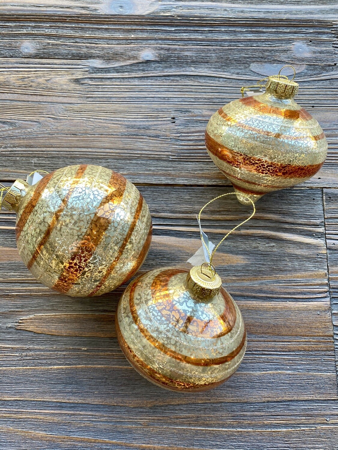 Gold Copper Stripe Glitter Ornament