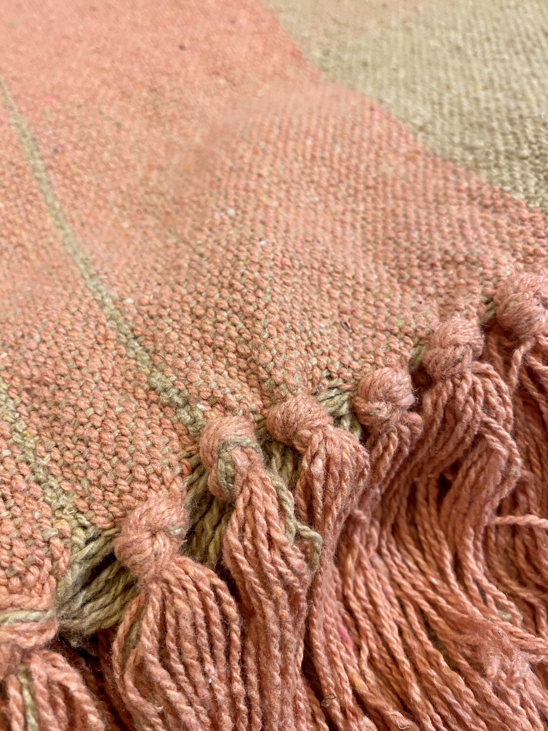 Woven Recycled Cotton Blend Pink Tan Plaid Throw