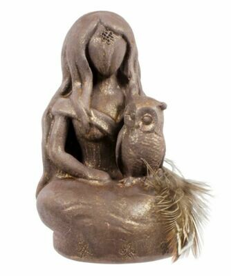 Gypsum Cement Athena Owl Goddess Figurine