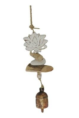 Carved Driftwood Lotus Flower Nana Bell Wind Chime 15