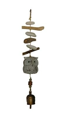 Driftwood Carved Owl Nana Bell Wind Chimes 15