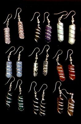 Wire Wrapped Gemstone Points Dangle Earrings