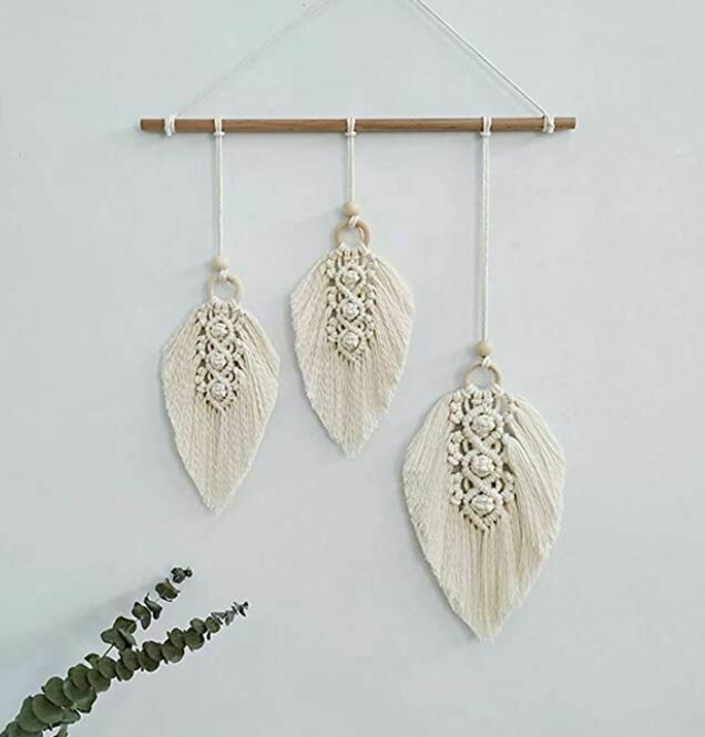 Woven Macrame Feather Wall Hanging