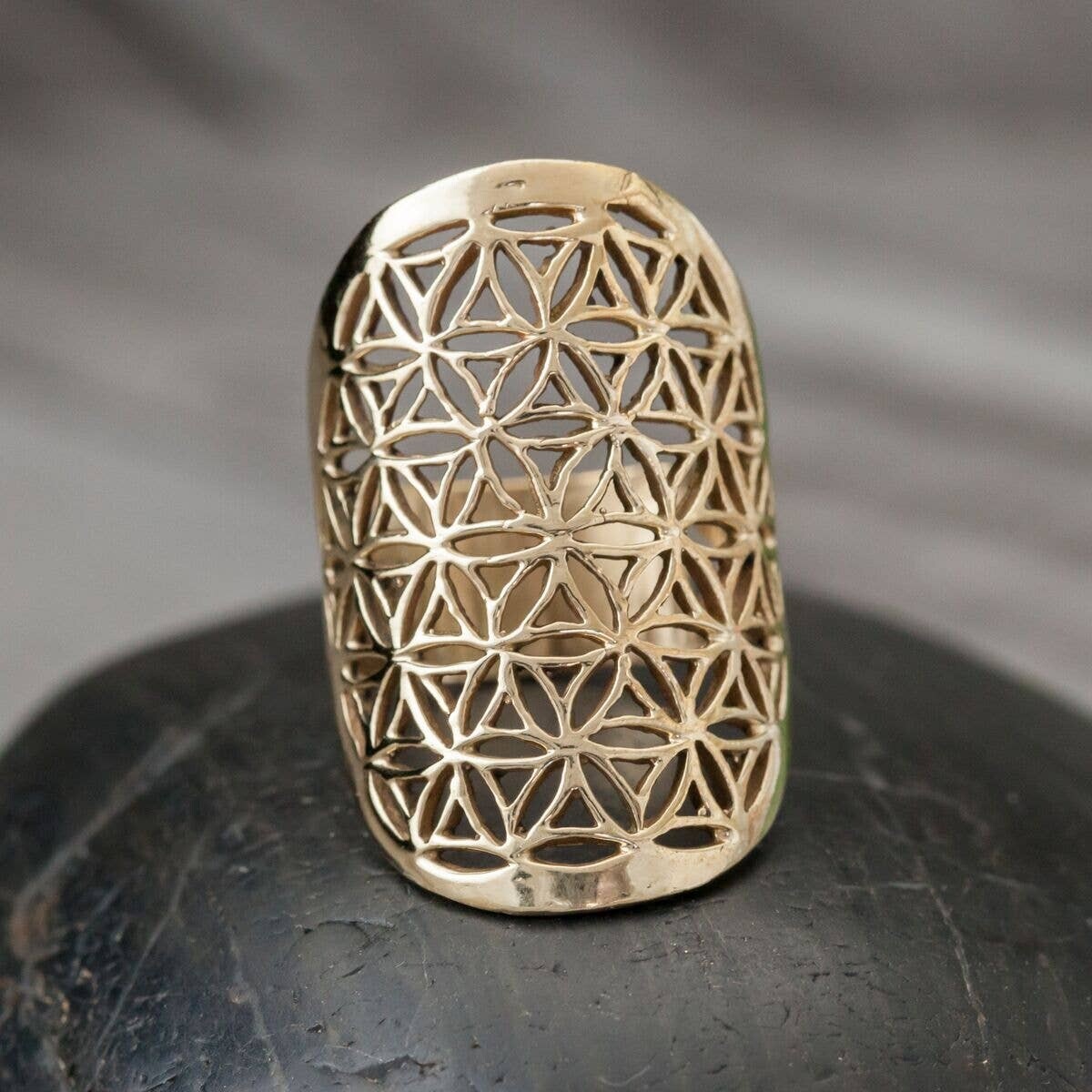 Brass Flower of Life Ring Gold