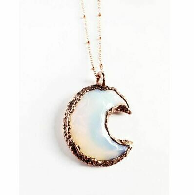 Opalite Crescent Moon Copper Pendant Necklace